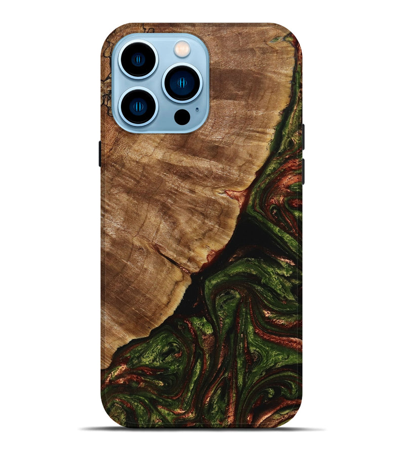 iPhone 14 Pro Max Wood+Resin Live Edge Phone Case - Milani (Green, 650216)