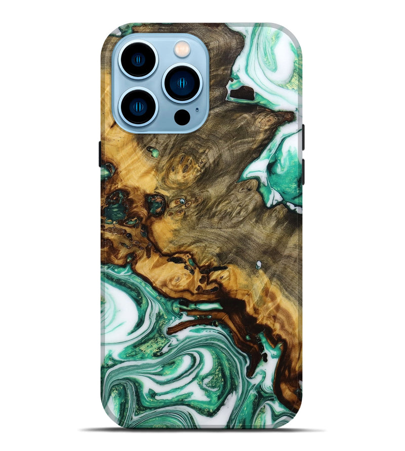 iPhone 14 Pro Max Wood+Resin Live Edge Phone Case - Shelia (Green, 650219)