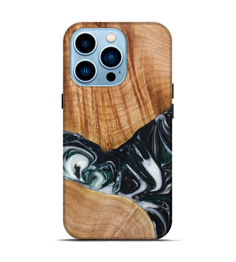 iPhone 14 Pro Wood+Resin Live Edge Phone Case - Ronald (Black & White, 650227)