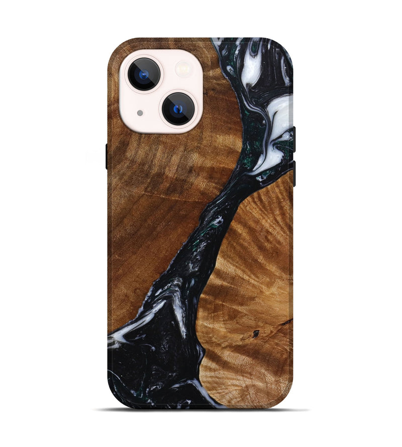 iPhone 14 Wood+Resin Live Edge Phone Case - Amanda (Black & White, 650229)