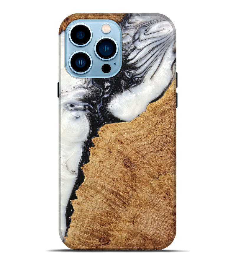 iPhone 14 Pro Max Wood+Resin Live Edge Phone Case - Marla (Black & White, 650230)