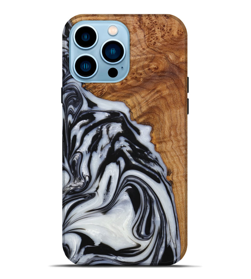 iPhone 14 Pro Max Wood+Resin Live Edge Phone Case - Gia (Black & White, 650232)