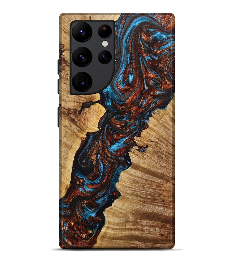Galaxy S22 Ultra Wood+Resin Live Edge Phone Case - Jensen (Teal & Gold, 650265)