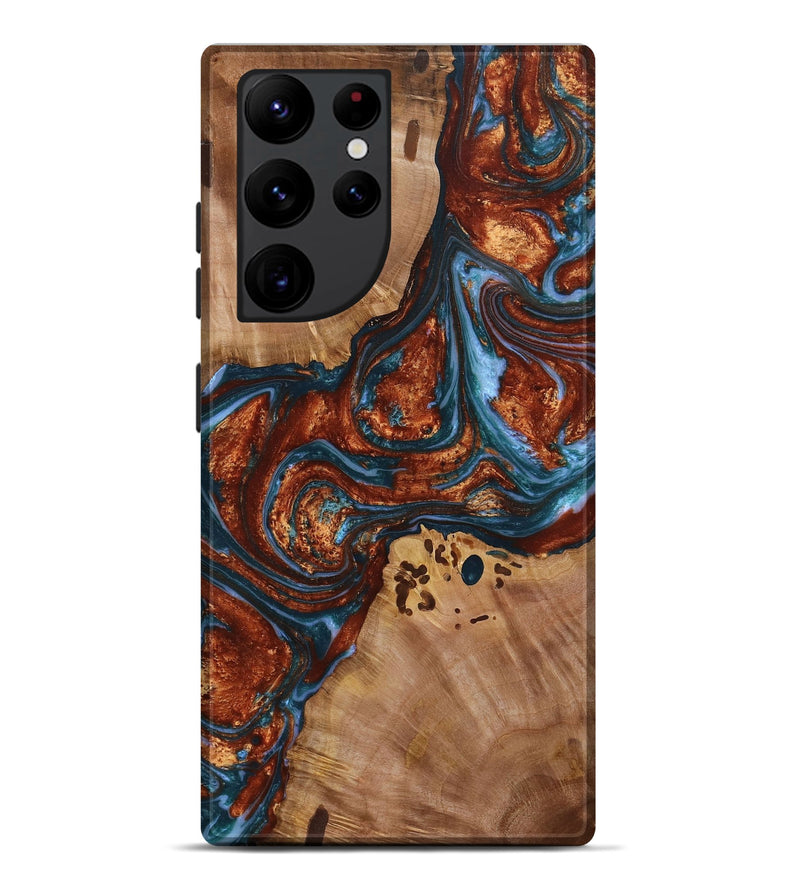 Galaxy S22 Ultra Wood+Resin Live Edge Phone Case - Karl (Teal & Gold, 650268)