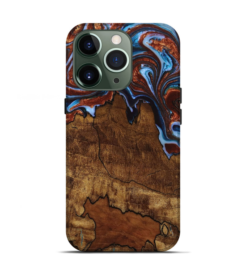 iPhone 13 Pro Wood+Resin Live Edge Phone Case - Lou (Teal & Gold, 650271)
