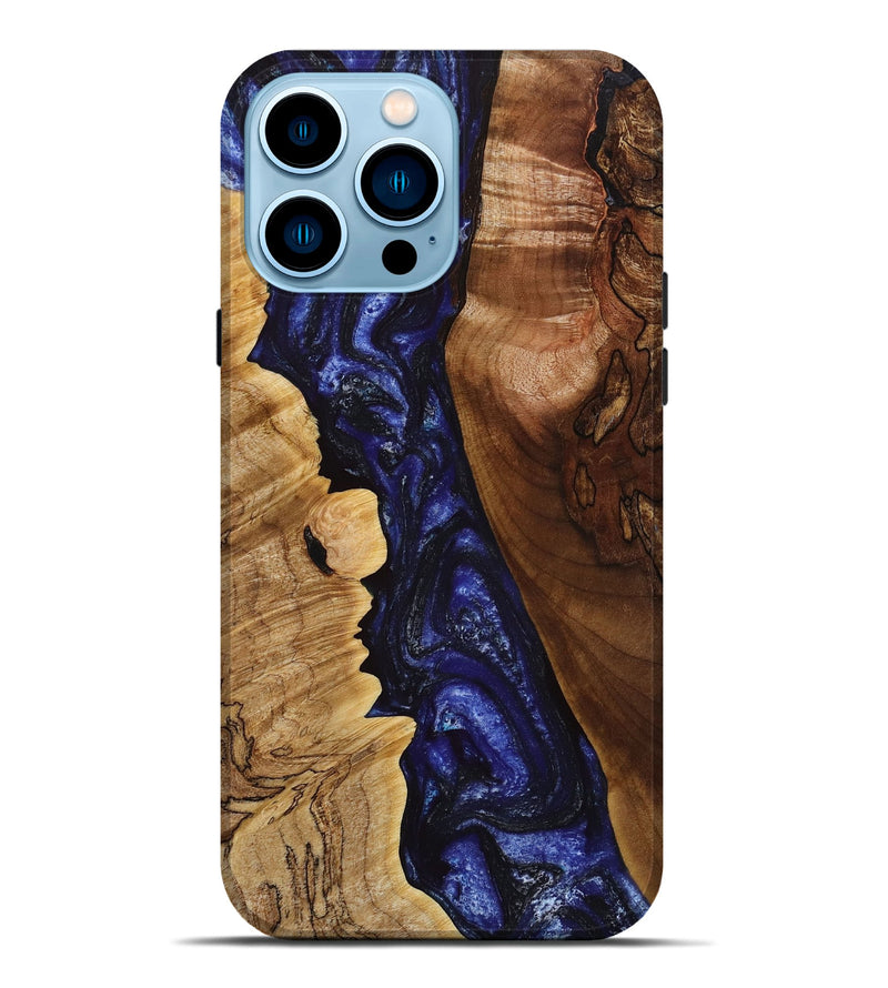iPhone 14 Pro Max Wood+Resin Live Edge Phone Case - Nettie (Blue, 650277)