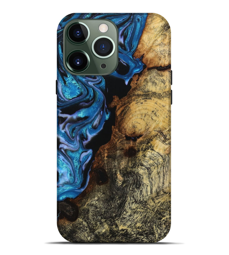 iPhone 13 Pro Max Wood+Resin Live Edge Phone Case - Hanna (Blue, 650278)