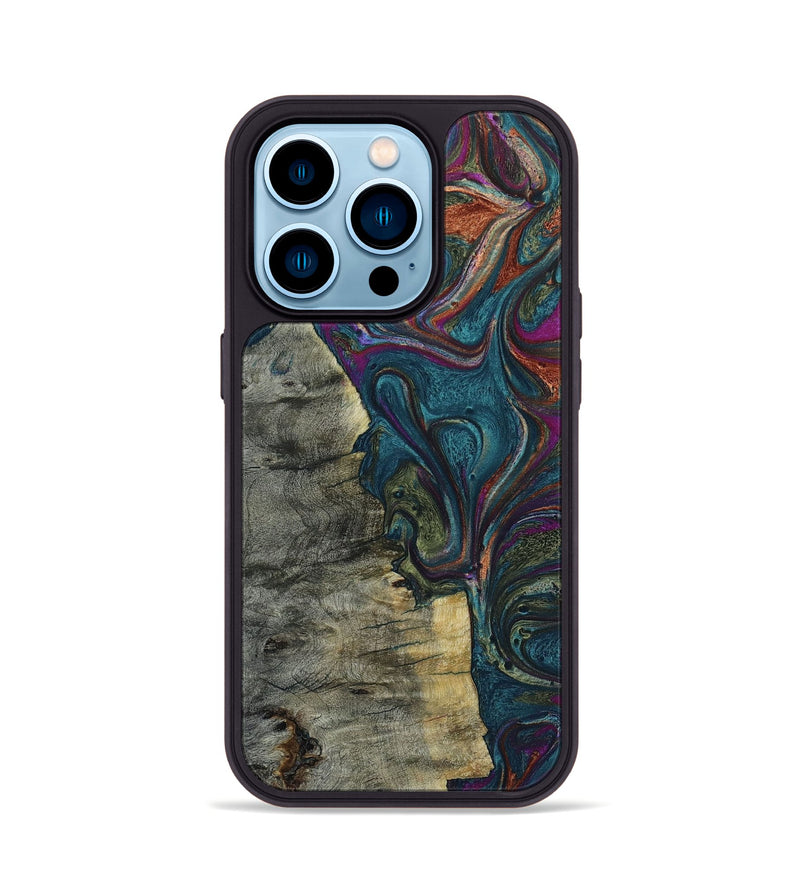 iPhone 14 Pro Wood+Resin Phone Case - Kristopher (Green, 650320)
