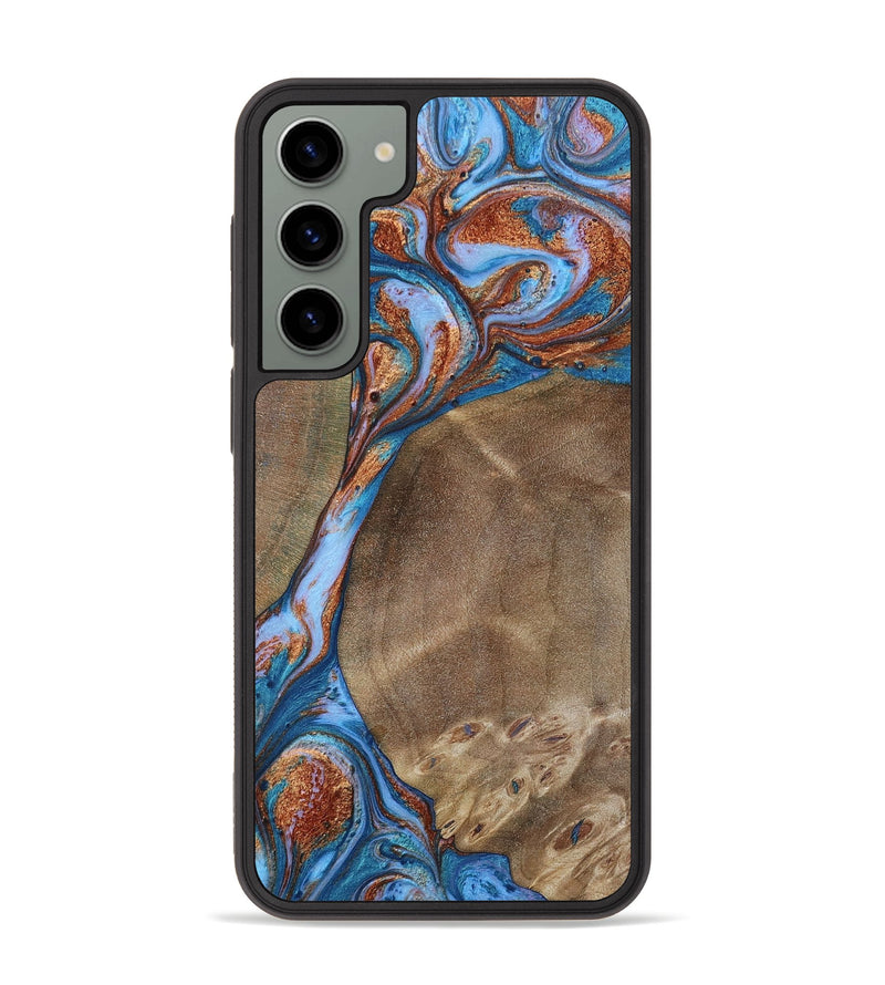 Galaxy S23 Plus Wood+Resin Phone Case - Lizzie (Teal & Gold, 650368)
