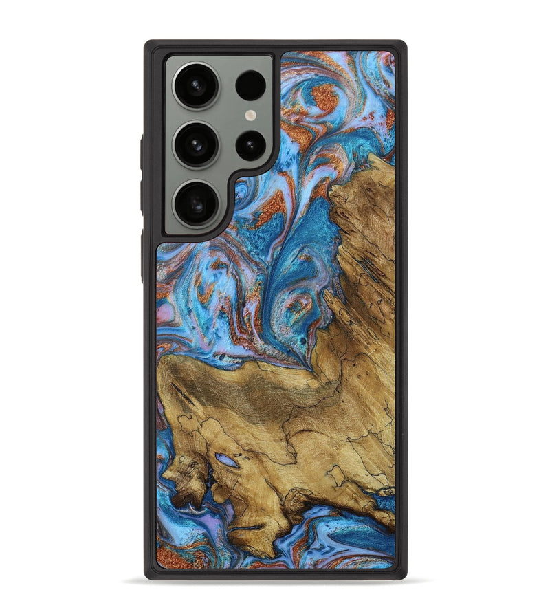 Galaxy S23 Ultra Wood+Resin Phone Case - Olivia (Teal & Gold, 650451)
