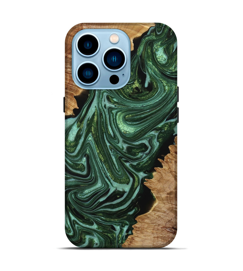 iPhone 14 Pro Wood+Resin Live Edge Phone Case - Betsy (Green, 650469)