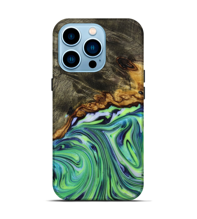 iPhone 14 Pro Wood+Resin Live Edge Phone Case - Warren (Green, 650470)