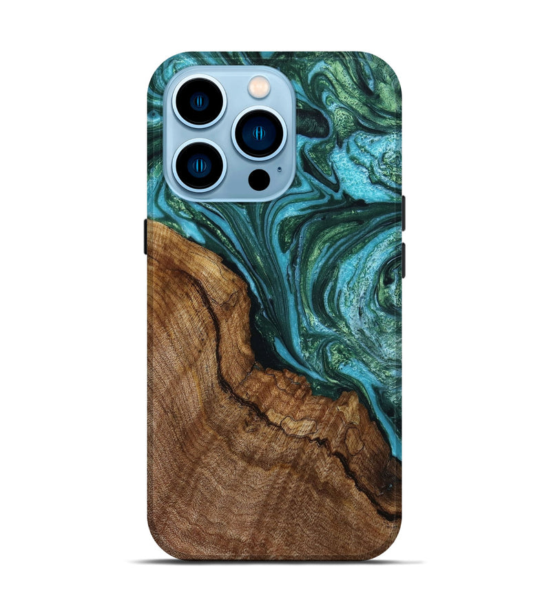 iPhone 14 Pro Wood+Resin Live Edge Phone Case - Todd (Green, 650471)