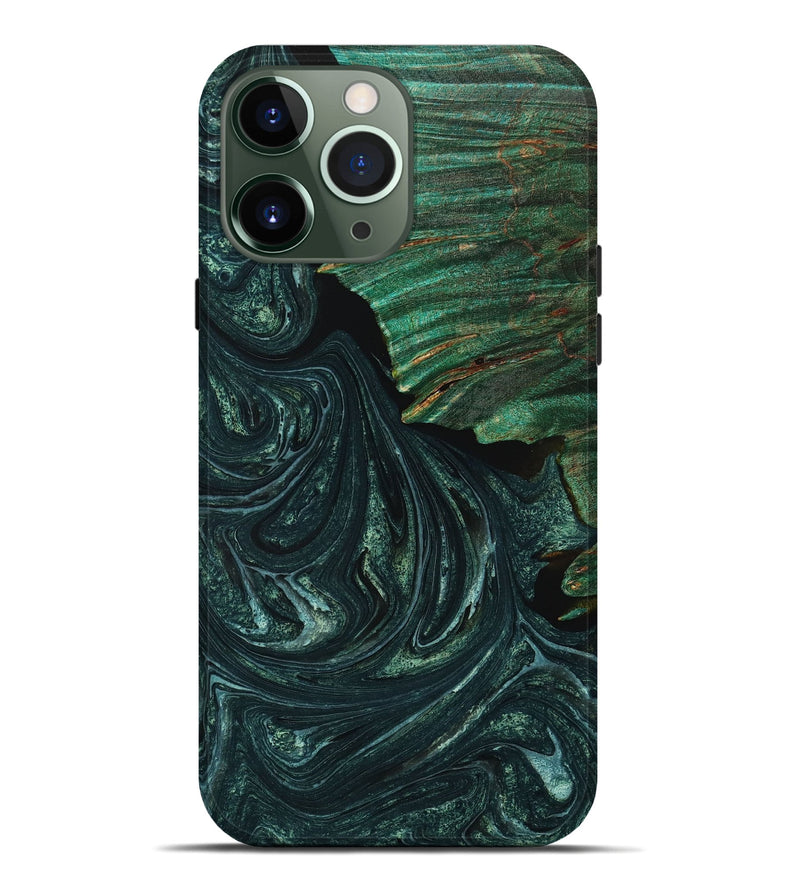 iPhone 13 Pro Max Wood+Resin Live Edge Phone Case - Leland (Green, 650472)