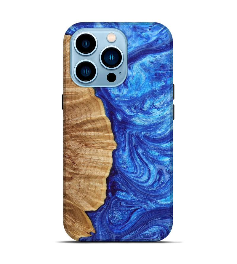 iPhone 14 Pro Wood+Resin Live Edge Phone Case - Sue (Blue, 650475)