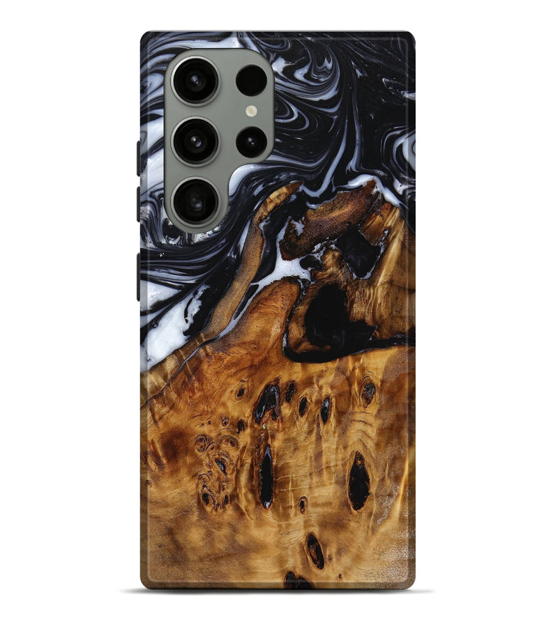 Galaxy S23 Ultra Wood+Resin Live Edge Phone Case - Alison (Black & White, 650478)