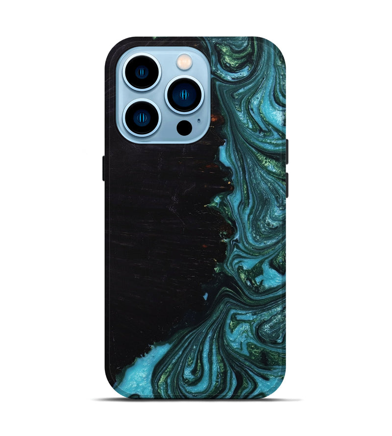 iPhone 14 Pro Wood+Resin Live Edge Phone Case - Bodhi (Blue, 650487)