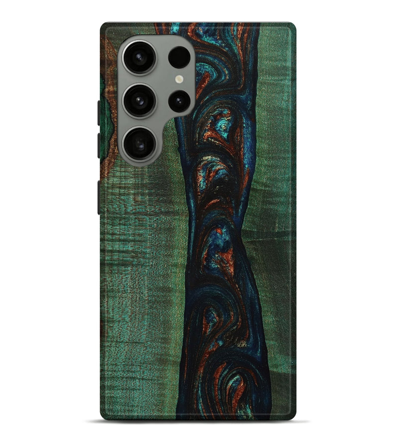 Galaxy S23 Ultra Wood+Resin Live Edge Phone Case - Ariana (Teal & Gold, 650491)