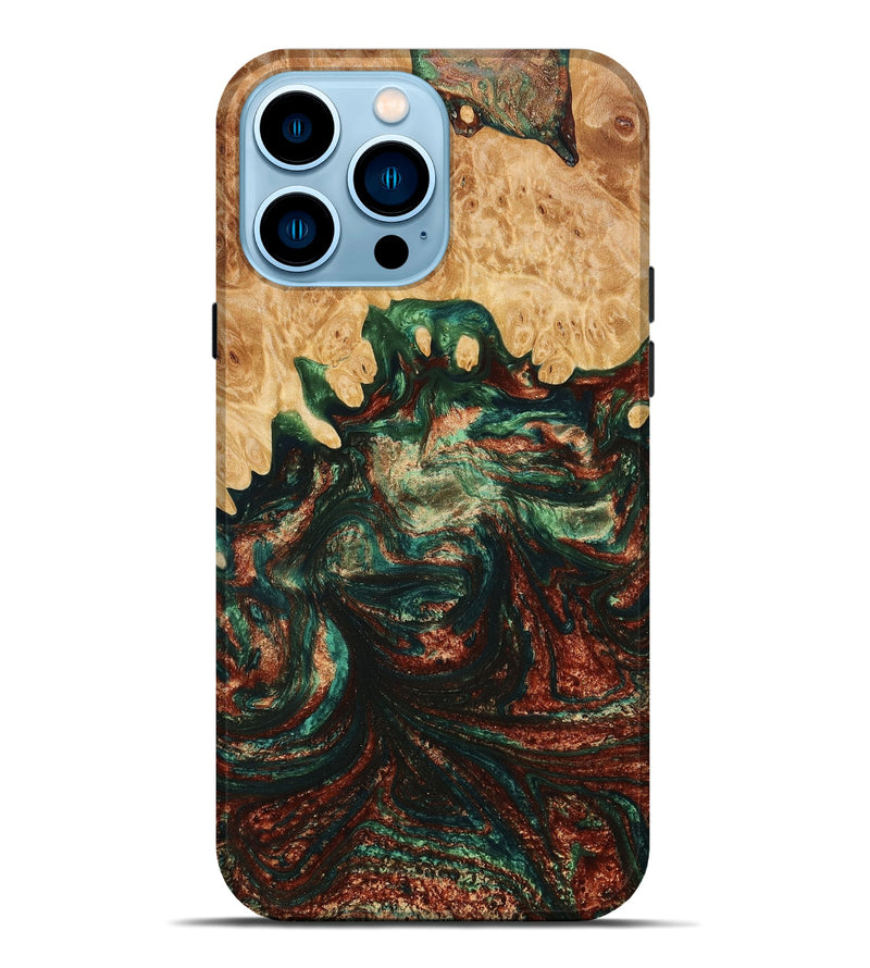 iPhone 14 Pro Max Wood+Resin Live Edge Phone Case - Reginald (Green, 650622)