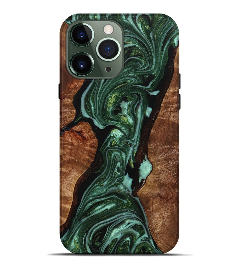 iPhone 13 Pro Max Wood+Resin Live Edge Phone Case - Danna (Green, 650623)