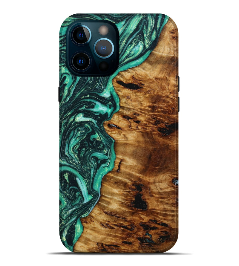iPhone 12 Pro Max Wood+Resin Live Edge Phone Case - Connie (Green, 650624)