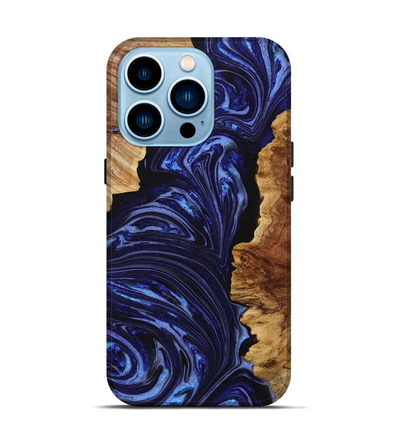iPhone 14 Pro Wood+Resin Live Edge Phone Case - Mark (Blue, 650632)