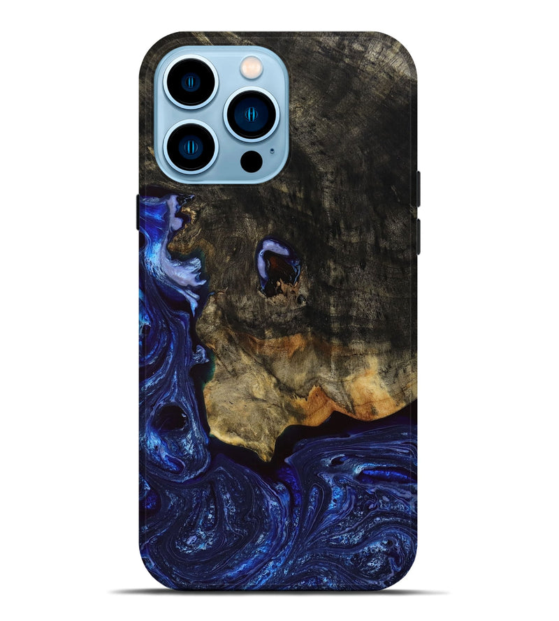 iPhone 14 Pro Max Wood+Resin Live Edge Phone Case - Kristi (Blue, 650634)
