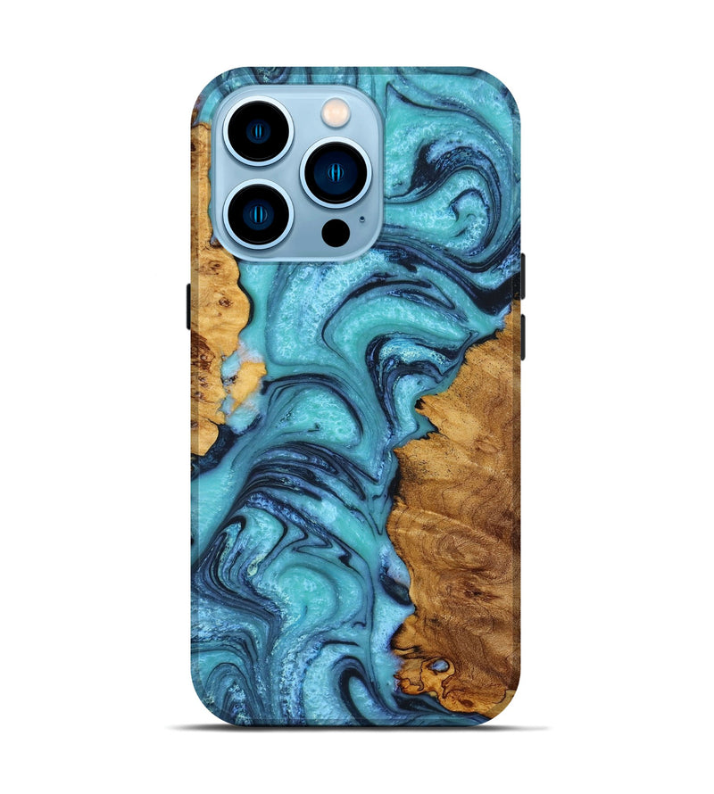 iPhone 14 Pro Wood+Resin Live Edge Phone Case - Joanne (Blue, 650635)