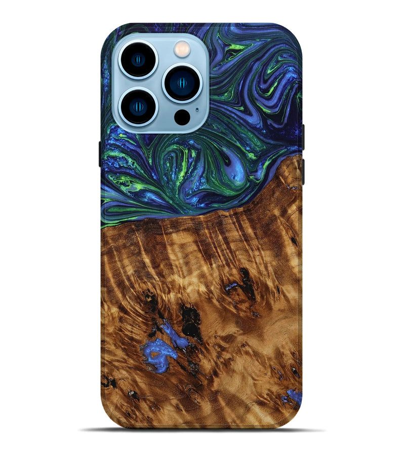 iPhone 14 Pro Max Wood+Resin Live Edge Phone Case - Jarrod (Blue, 650639)