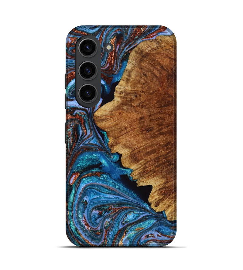 Galaxy S23 Wood+Resin Live Edge Phone Case - Cristina (Teal & Gold, 650642)