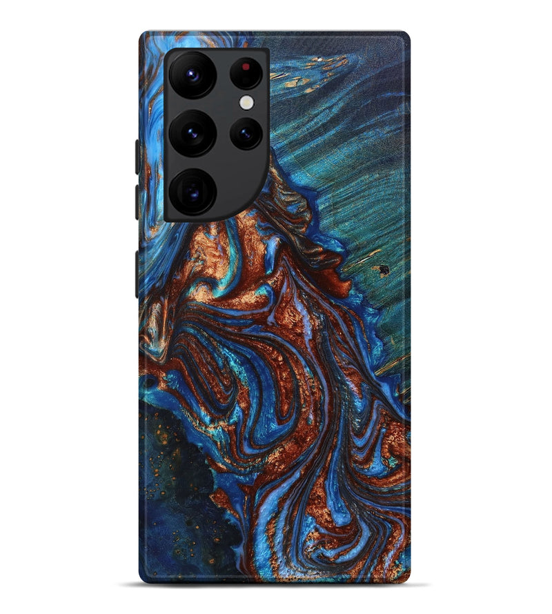 Galaxy S22 Ultra Wood+Resin Live Edge Phone Case - Minnie (Teal & Gold, 650644)