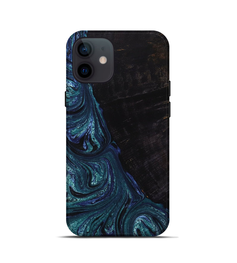 iPhone 12 mini Wood+Resin Live Edge Phone Case - Charlene (Blue, 650650)