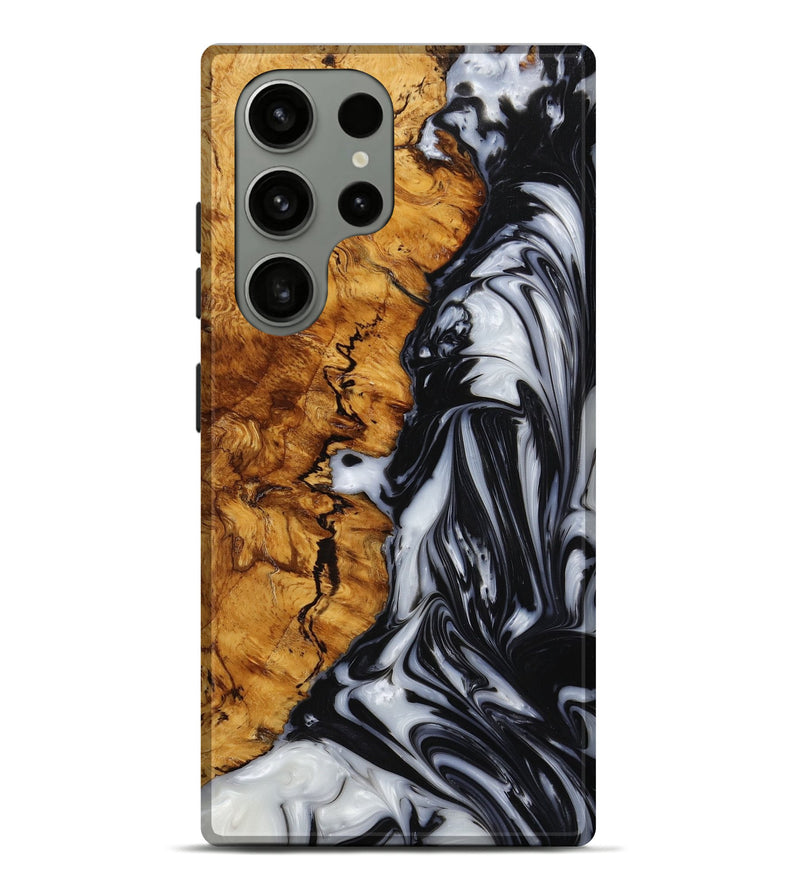 Galaxy S23 Ultra Wood+Resin Live Edge Phone Case - Brian (Black & White, 650651)
