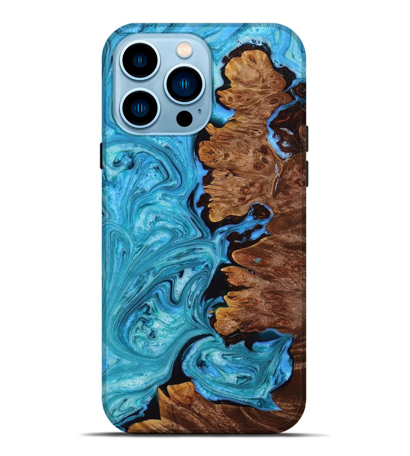 iPhone 14 Pro Max Wood+Resin Live Edge Phone Case - Desmond (Blue, 650655)