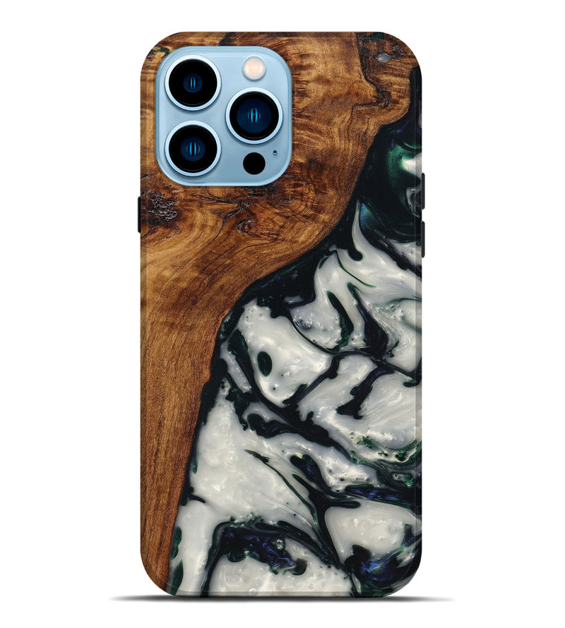 iPhone 14 Pro Max Wood+Resin Live Edge Phone Case - Chelsea (Black & White, 650656)