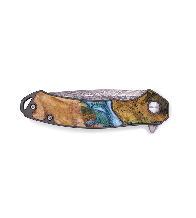 EDC Wood+Resin Pocket Knife - Gwen (Teal & Gold, 650673)