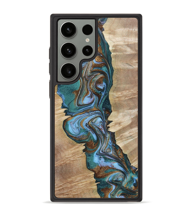 Galaxy S23 Ultra Wood+Resin Phone Case - Nicolas (Teal & Gold, 650720)