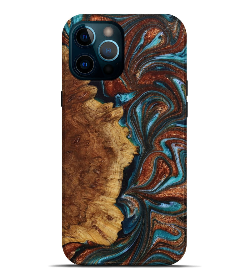 iPhone 12 Pro Max Wood+Resin Live Edge Phone Case - Jeff (Teal & Gold, 650776)