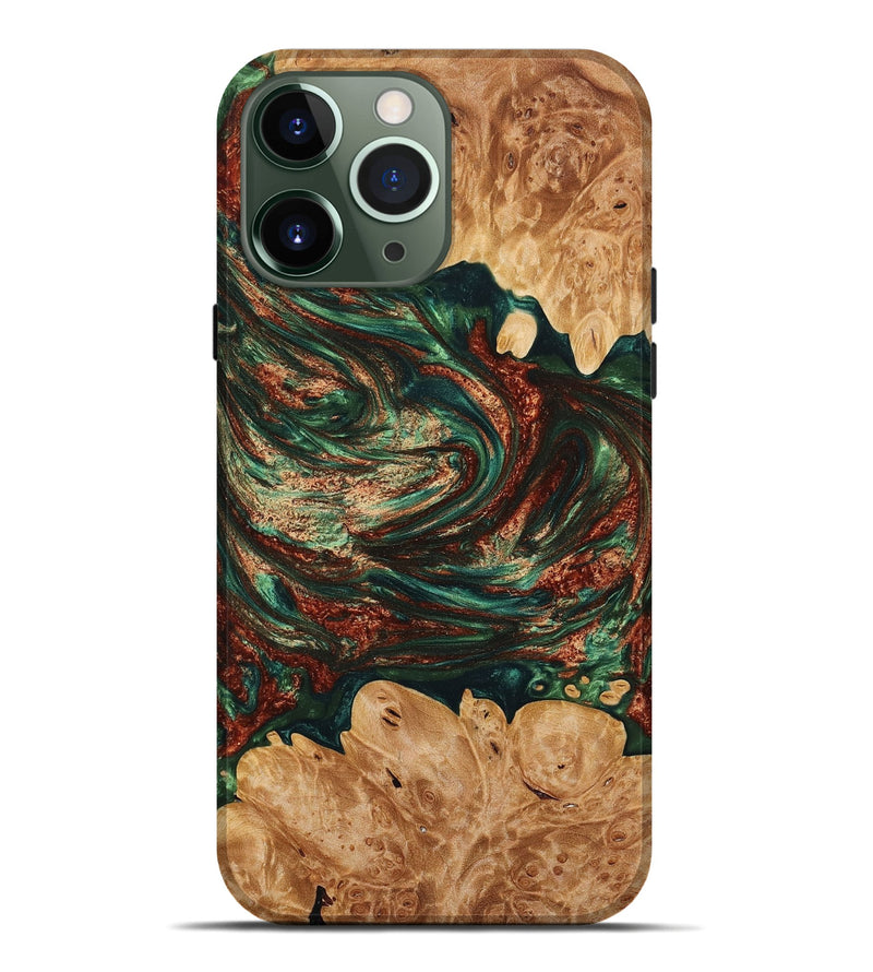 iPhone 13 Pro Max Wood+Resin Live Edge Phone Case - Sam (Green, 650794)