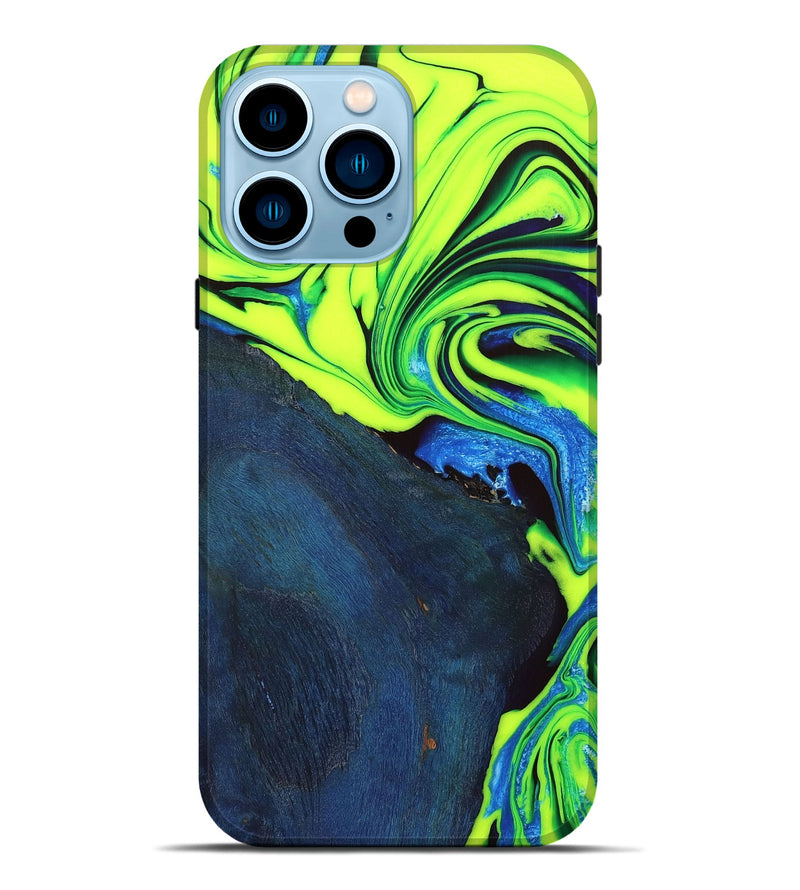 iPhone 14 Pro Max Wood+Resin Live Edge Phone Case - Elena (Green, 650798)
