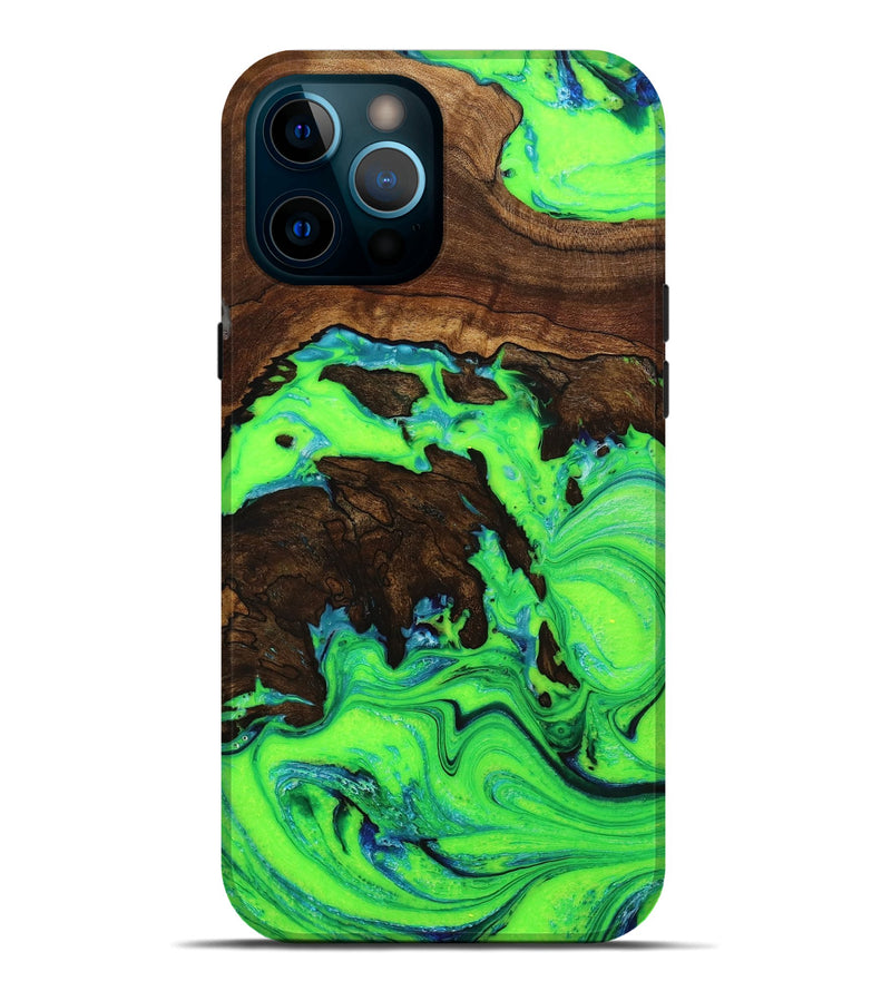 iPhone 12 Pro Max Wood+Resin Live Edge Phone Case - Carrie (Green, 650807)