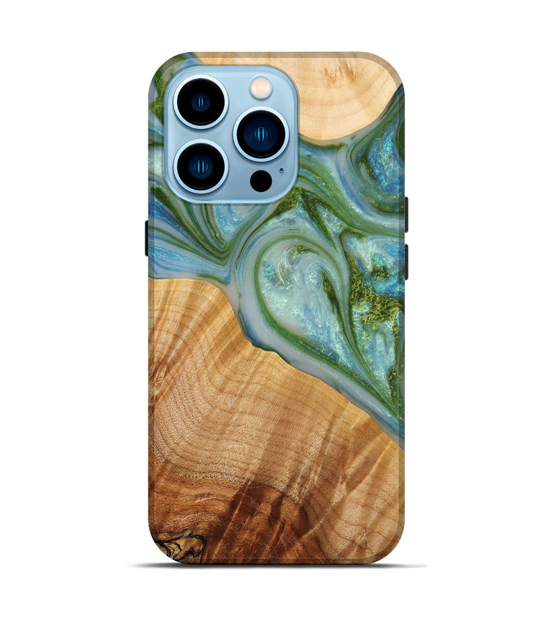 iPhone 14 Pro Wood+Resin Live Edge Phone Case - Bennett (Blue, 650808)