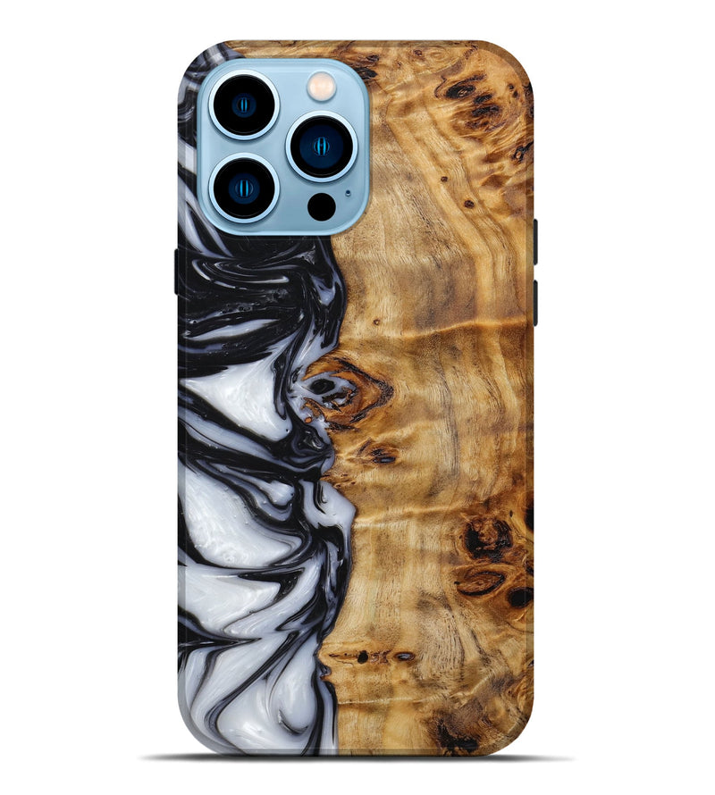 iPhone 14 Pro Max Wood+Resin Live Edge Phone Case - Piper (Black & White, 650809)