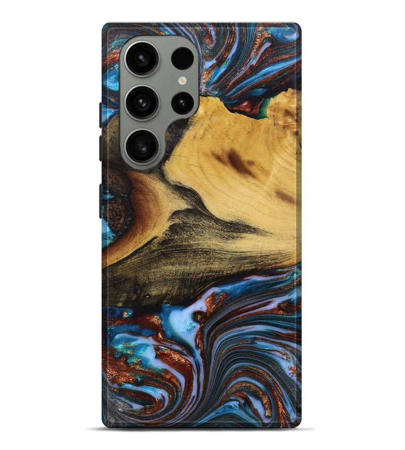 Galaxy S23 Ultra Wood+Resin Live Edge Phone Case - Wanda (Teal & Gold, 650914)