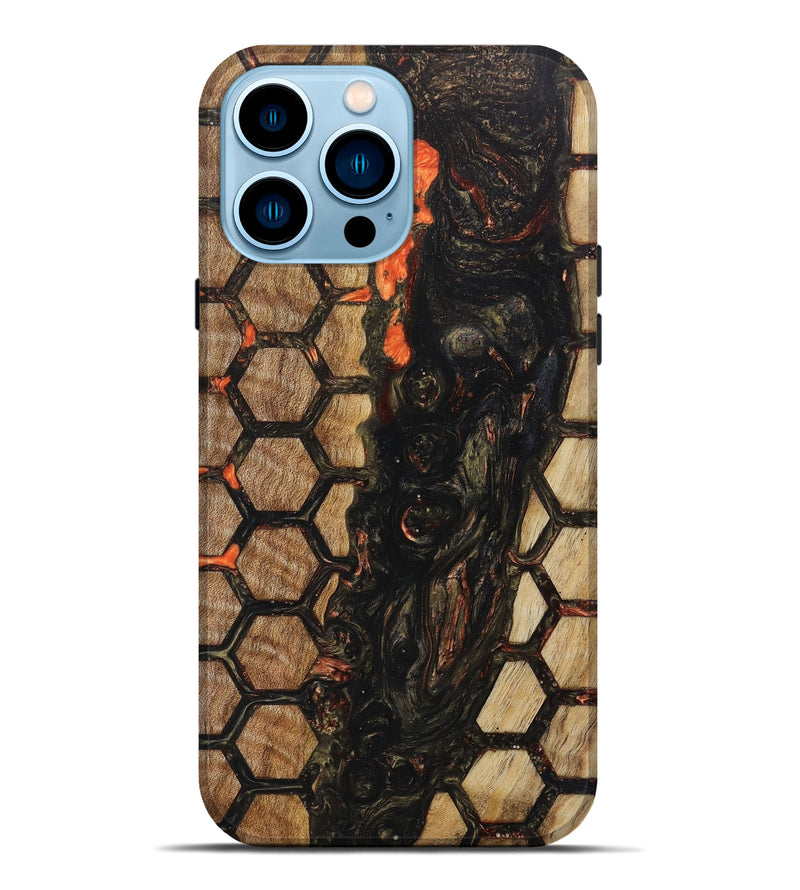 iPhone 14 Pro Max Wood+Resin Live Edge Phone Case - Silas (Green, 650916)