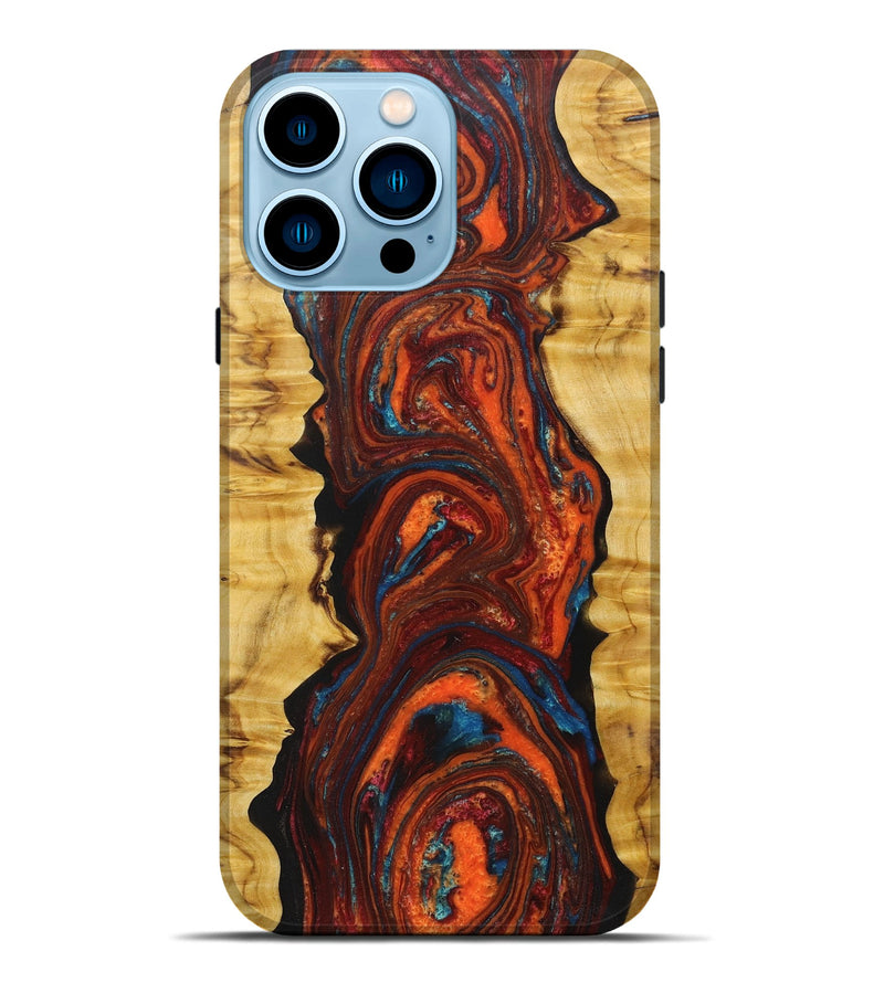 iPhone 14 Pro Max Wood+Resin Live Edge Phone Case - Chelsie (Red, 650927)