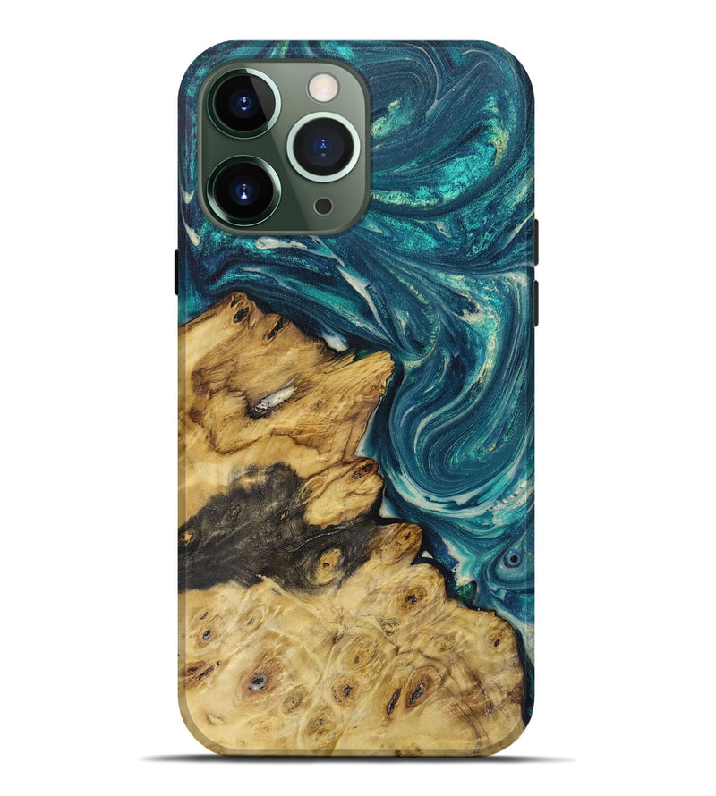 iPhone 13 Pro Max Wood+Resin Live Edge Phone Case - George (Blue, 650929)