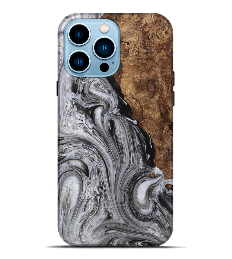 iPhone 14 Pro Max Wood+Resin Live Edge Phone Case - Dawson (Black & White, 650936)