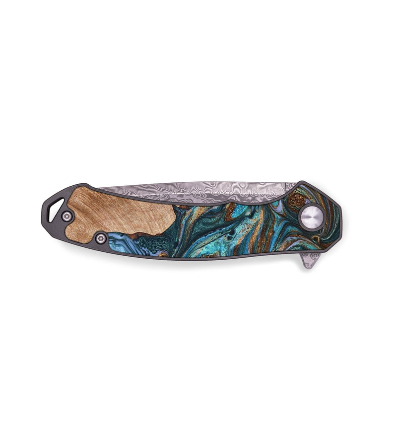 EDC Wood+Resin Pocket Knife - Sara (Teal & Gold, 650978)