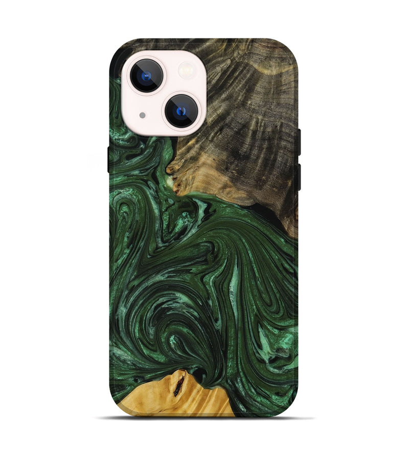 iPhone 14 Wood+Resin Live Edge Phone Case - Trent (Green, 651085)